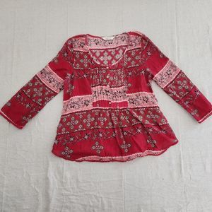 Denim & Supply Ralph Lauren Tunic Top Womens XL Red Floral Cotton Casual Boho